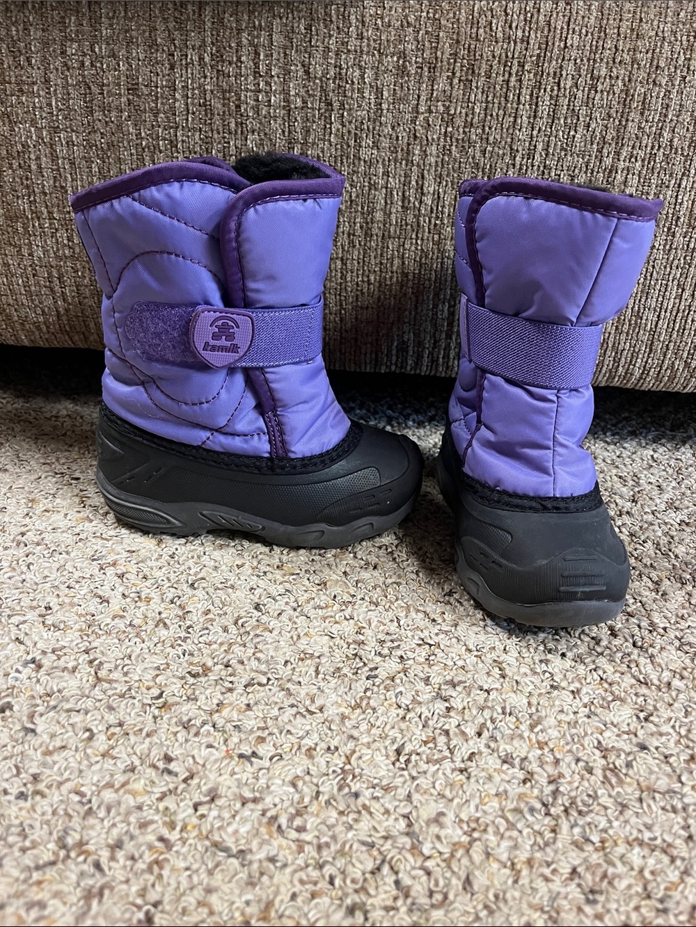 Kamik Purple and Black Kids Winter Boots with Hook-and-Loop Strap